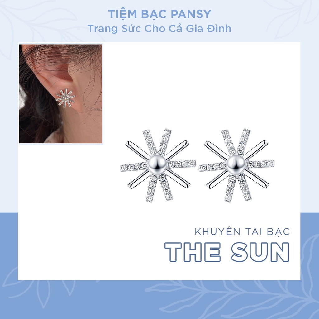 Bông tai bạc nữ PANSY hình mặt trời phong cách Hàn Quốc, khuyên tai bạc ta 925 thật hottrend