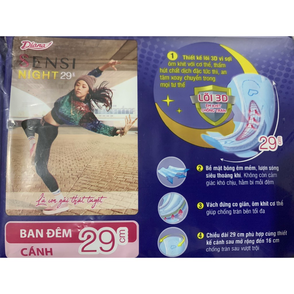 [mẫu mới] 1 Gói Băng vệ sinh Diana Sensi ban đêm 29cm (1 gói có 4 Miếng)