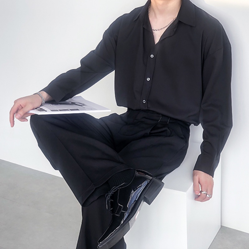 Áo sơ mi tay dài dáng rộng màu trơn phong cách Hàn Quốc thanh lịch dành cho nam nữ