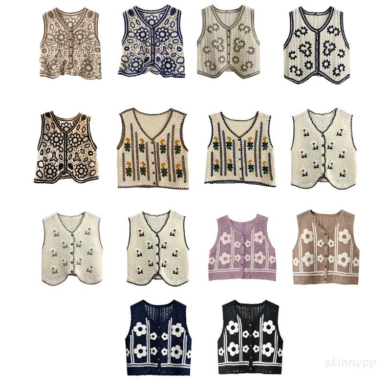 Áo khoác cardigan không tay cổ chữ V in họa tiết hoa nhiều màu sắc phong cách Boho Hàn Quốc cho nữ