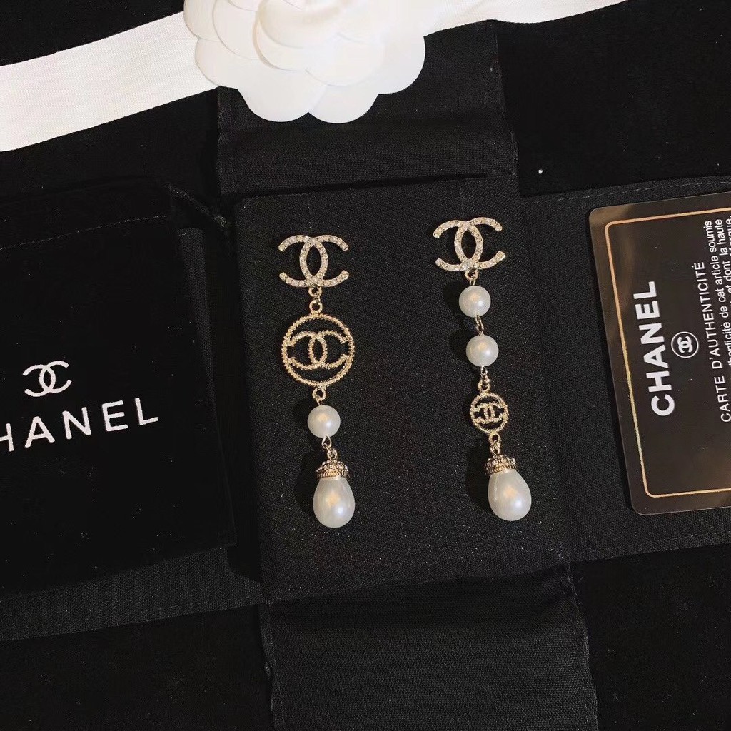 Khuyên tai mạ bạc 925 mặt hình chữ C đính ngọc trai nhân tạo kiểu dáng sang trọng