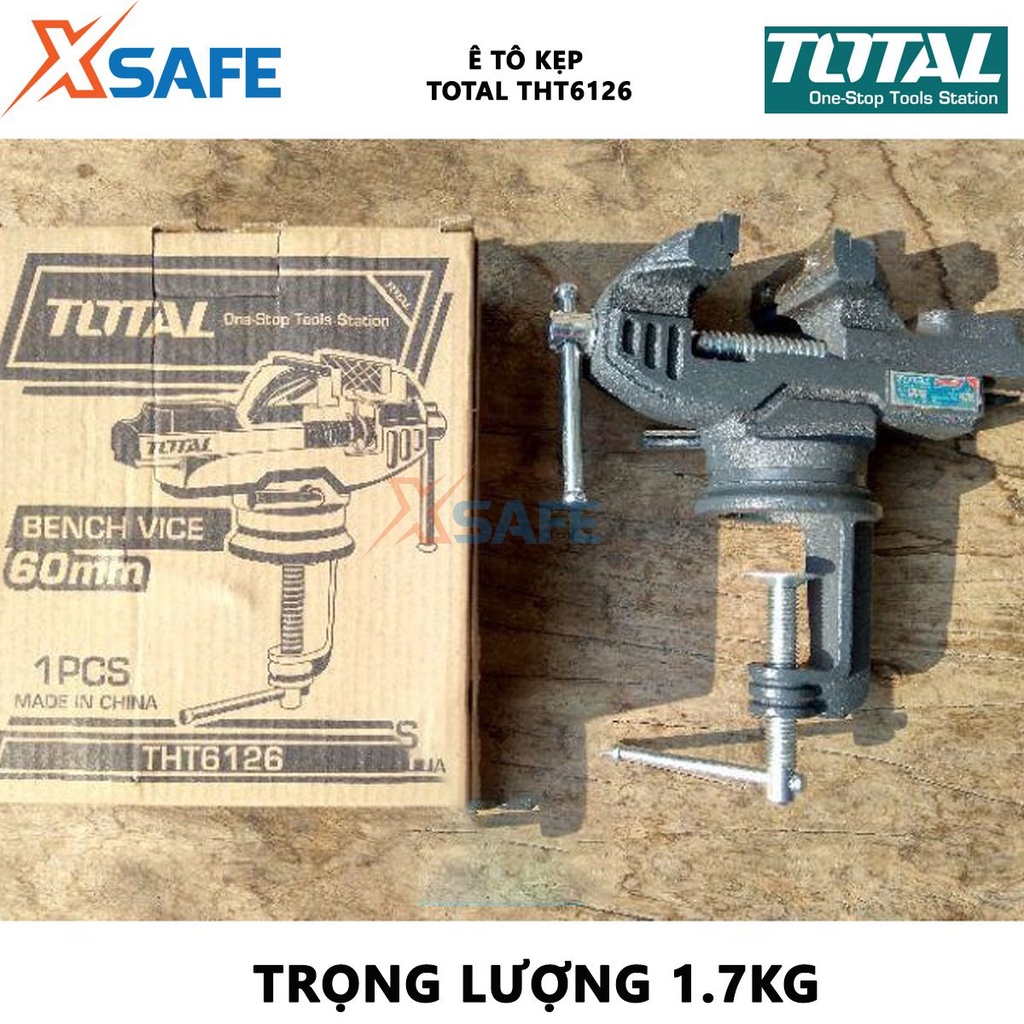 Ê tô kẹp bàn TOTAL THT6126 Ê tô cơ khí kích thước bàn xoay 60mm, lực kẹp tối đa 1000KGS, giữ chặt chi tiết - chính hãng