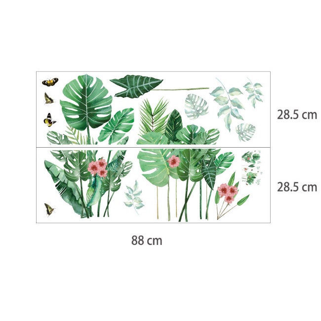 Decal trang trí tường - Lá dương xỉ và những bông hoa hồng nhỏ