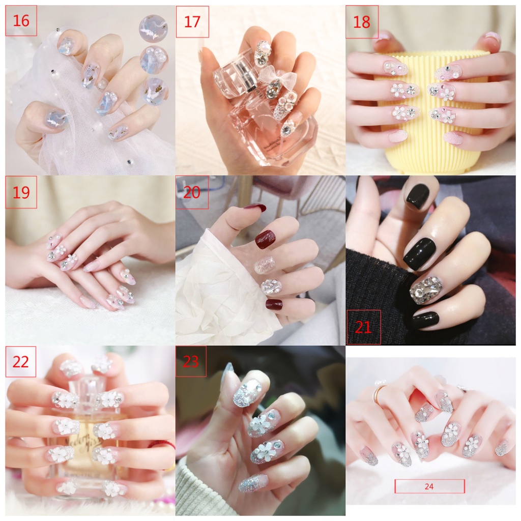 Set 24 Móng Tay Giả Đính Đá Trang Trí Toàn Diện Cho Cô Dâu