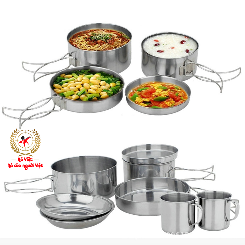 Bộ nồi chảo cốc hiệu CAMEL 8 món, dễ dàng mang đi du lịch cắm trại gọn nhẹ xuất nhật,  [DCP2]