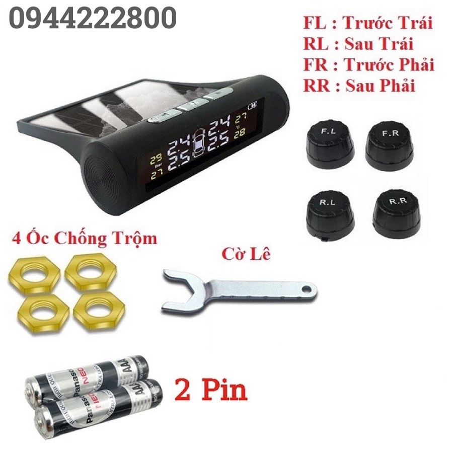 Cảm Biến Áp Suất Van Lốp Ngoài Ô Tô – Pin Sạc Năng Lượng Mặt Trời – Màn Hình LCD