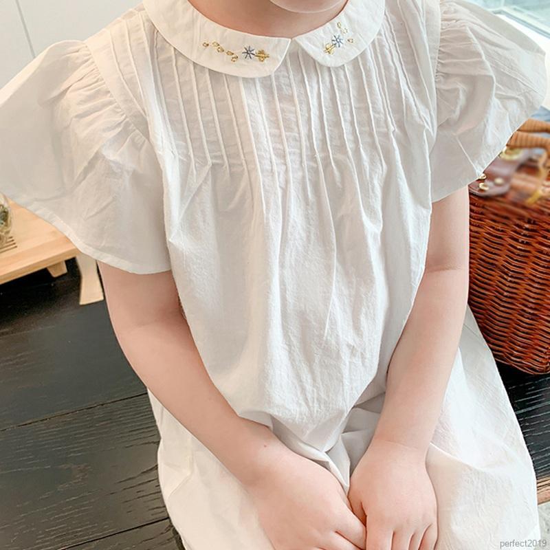 Đầm Baby Doll Viền Cổ Thêu Hoa Hàn Quốc Xinh Xắn Cho Bé Gái