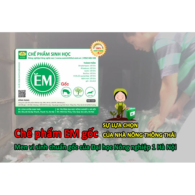 Chế phẩm sinh học EM gốc. Men Vi Sinh chuẩn của Đại Học Nông Nghiệp 1 Hà Nội. Từ 1 lít EM gốc sản xuất ra 40 lít thứ cấp