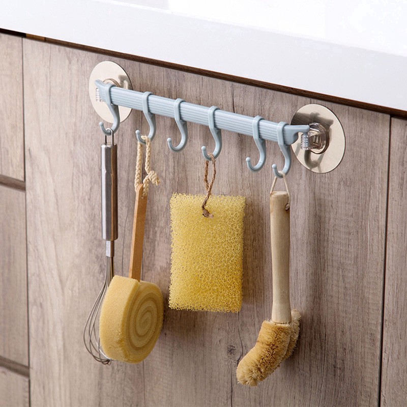 6 hooks Bathroom Wall Organizer Hooks/ Towel Holder Key Hooks/ Pvc Suction Cup Hook  Towel Hanger/ Kitchen Multi-functional Storage Rack/ Bathroom Holder Accessories