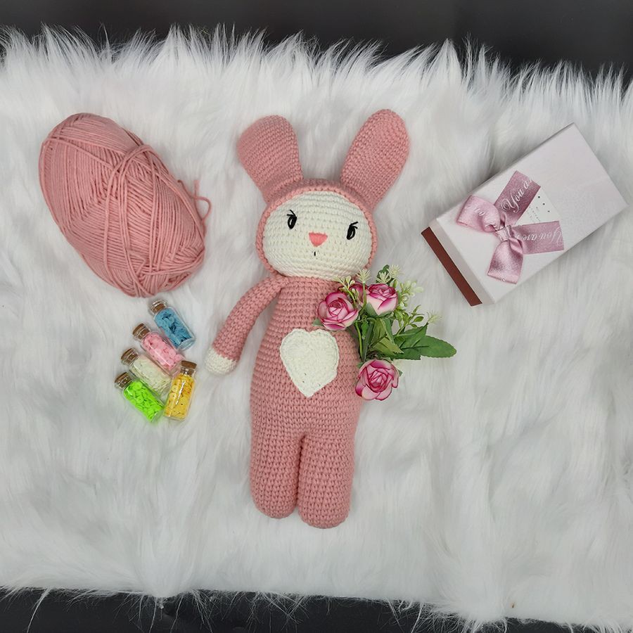 Gấu bông cao cấp Amigurumi cao cấp Amiu VN - Thỏ tim màu hồng handmade làm từ sợi cotton 100% an toàn cho bé yêu