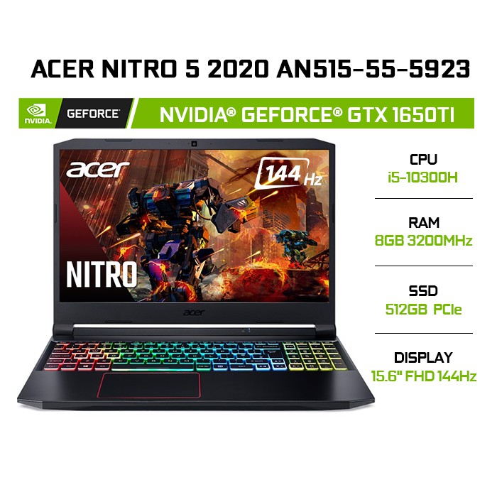 Laptop Acer Nitro 5 2020 AN515-55-5923 GeForce® GTX 1650Ti 4GB i5-10300H 8GB 512GB 15.6'' W10 | BigBuy360 - bigbuy360.vn