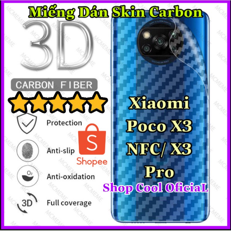 Miếng Dán Carbon Mặt Sau Điện Thoại Nhám Chống Xước Cao Cấp Cho Xiaomi Poco X3 NFC/ Pro X3 PM3 F3 F2 Pro Pocophone F1 5G