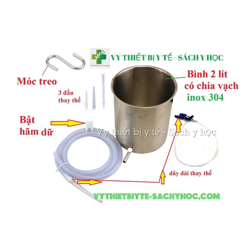 Bốc thụt thông minh 2 Lít inox 304( Bộ dụng cụ thải độc đại tràng )  Bộ dụng cụ thải độc đại tràng (Coffee Enema Bucket)