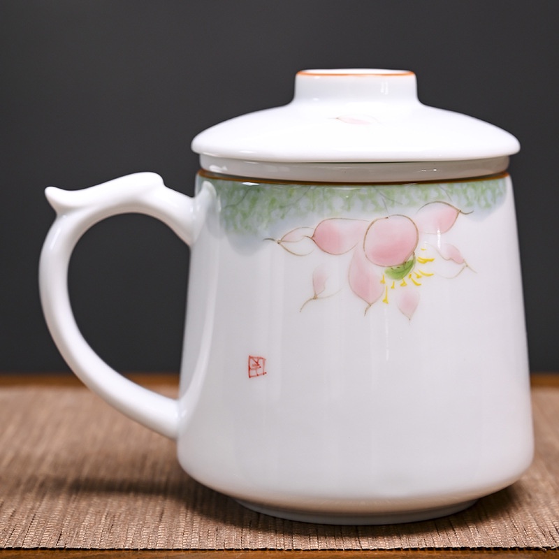Ly cốc sứ pha trà có lõi lọc và nắp đậy dung tích 430 ml
