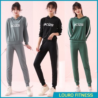 Bộ đồ thể thao nữ thu đông, Sét quần áo thể dục, thể thao có mũ, có thể mặc tập gym, yoga, zumba - FE36