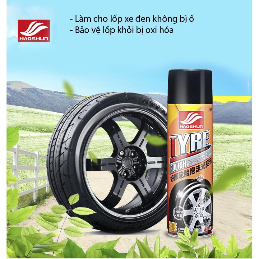 Chai xịt làm mới lốp bánh Xe ô tô, xe máy,loại bỏ mốc bẩn trên cao su đen, Chai lớn 650ml - TYRE POLISH