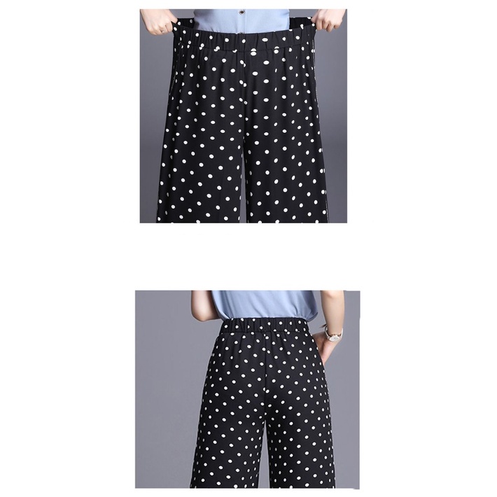Quần ống rộng lưng cao họa tiết chấm bi thời trang cho nữ