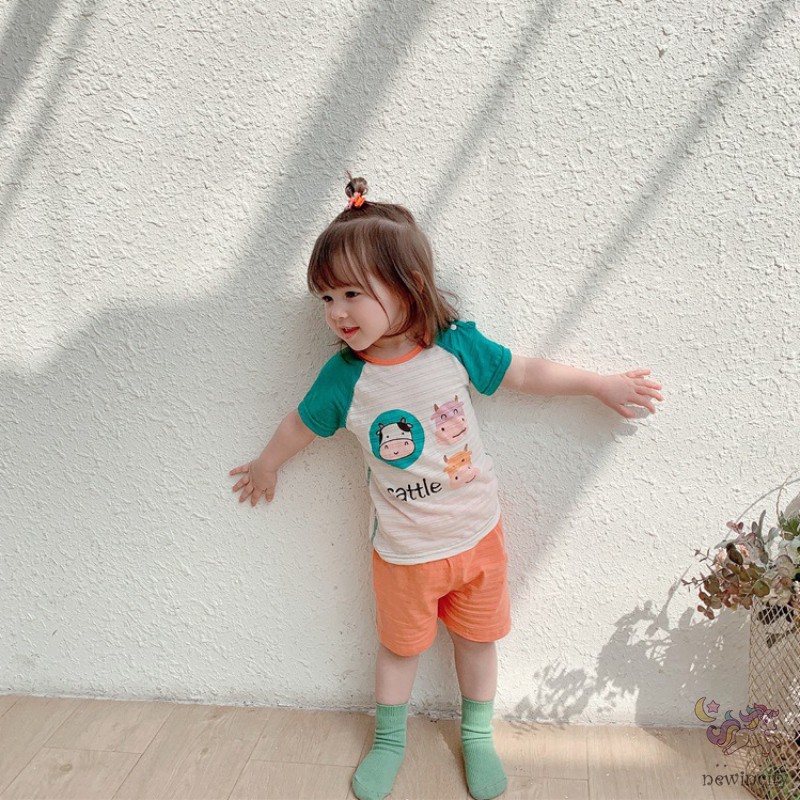 Áo thun tay ngắn in hoạt hình và Quần ngắn thời trang Hàn Quốc phong cách hè dành cho bé