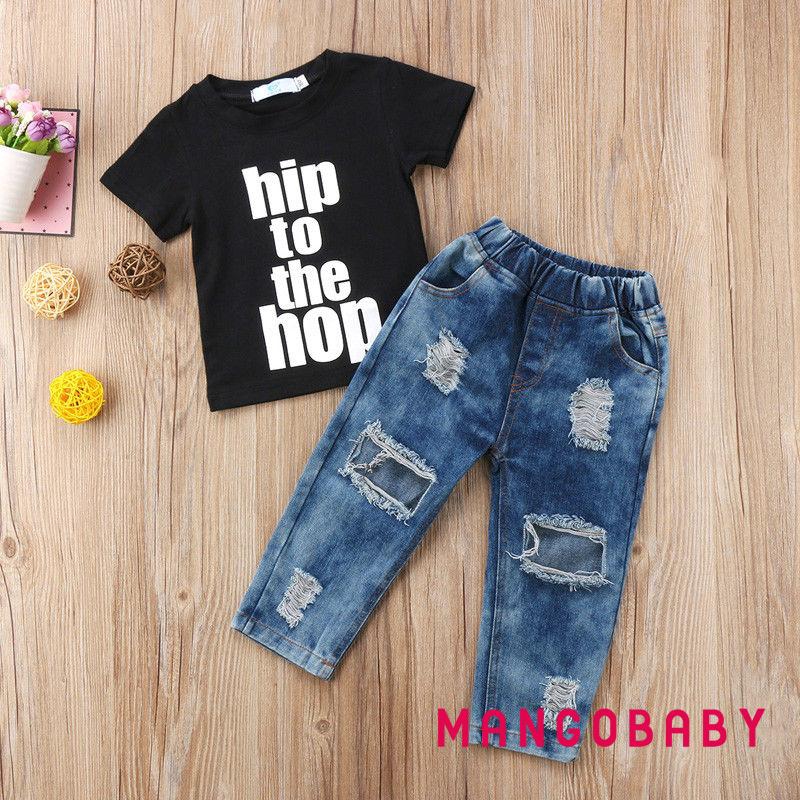 Set áo thun tay ngắn và quần jeans dài thời trang cho bé trai