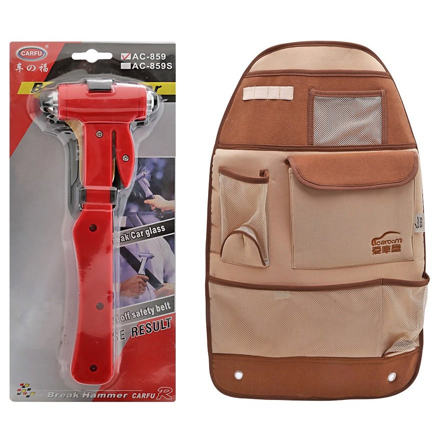 Bộ 1 Búa thoát hiểm ô tô +1 Túi đựng đồ treo sau ghế Tienich168 TI143