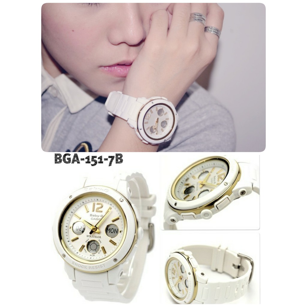 Đồng hồ nữ CASIO BABY - G BGA-151-7BDR Dây nhựa trắng - Mặt kim vàng số điện tử - Ch
