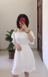 Combo đầm trắng + áo croptop đen