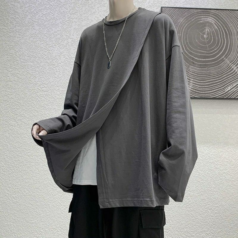 (Sẵn đen XL, trắng XL) ÁO THUN DÀI TAY 100% COTTON VẠT CHÉO NAM NỮ UNISEX ULZZANG HIPHOP DANCE