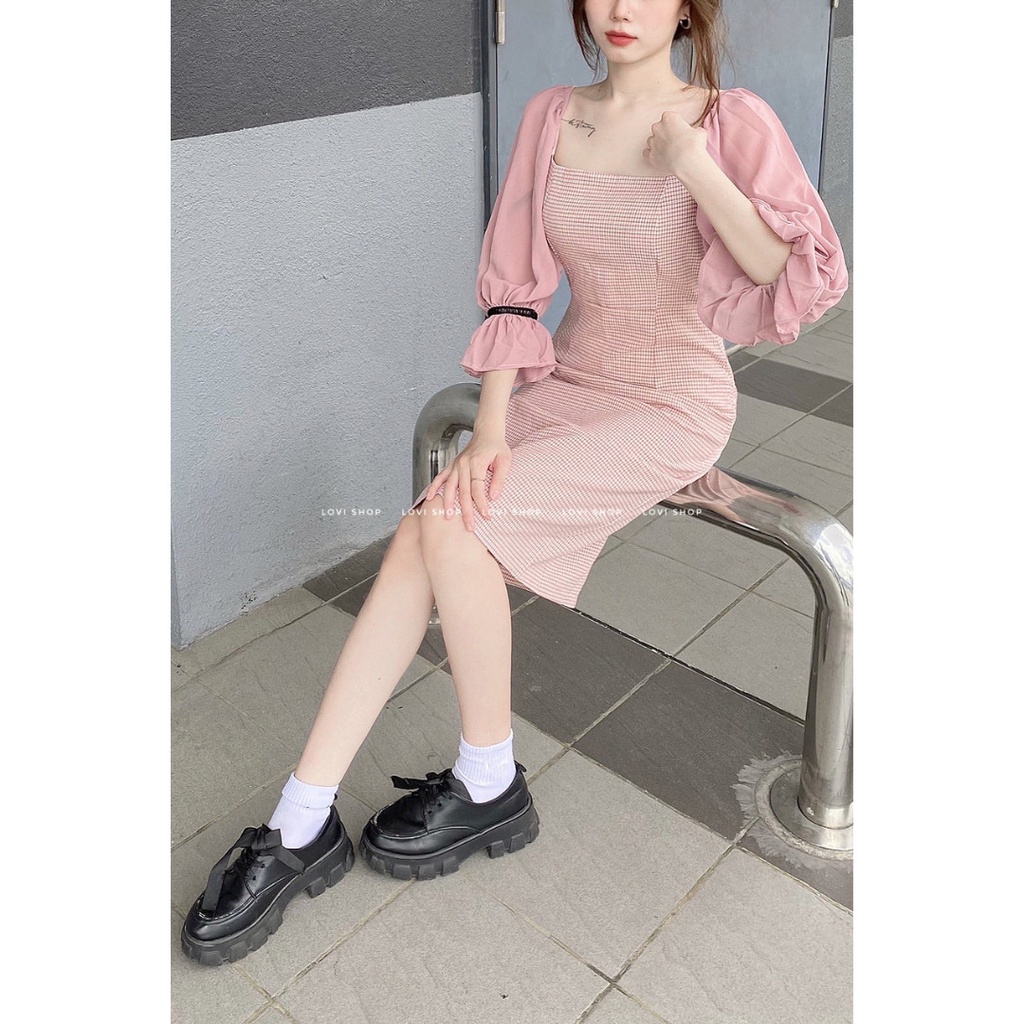 Đầm body caro nhí