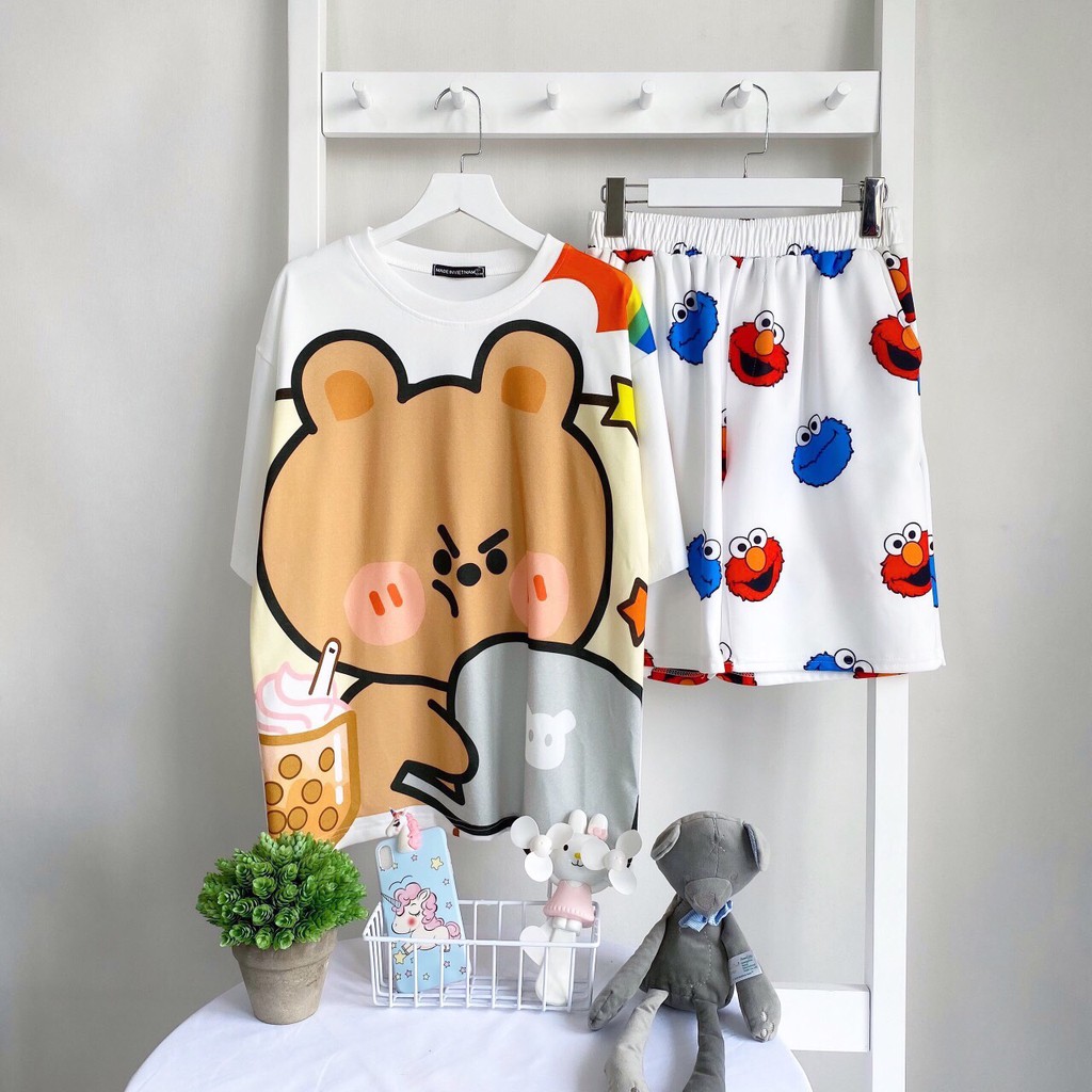Set đồ bộ hoạt hình ❤️ Bộ mặc nhà Cartoon GẤU WORK form rộng Freesize Molly Fashion