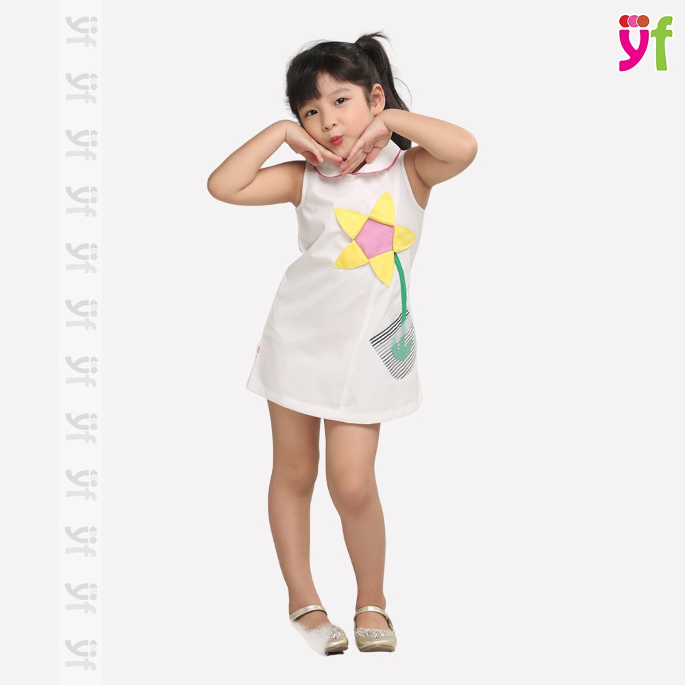 Đầm suông cho bé 9-13KG YF thêu hoa vàng 3D 7DX003