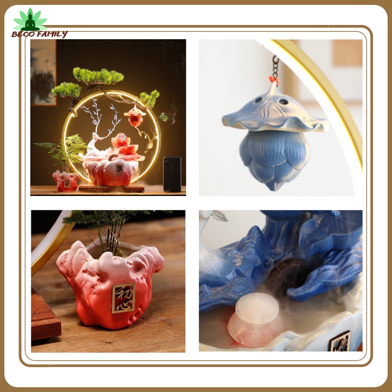 -Thác nước khói trầm hương, thác phong thủy may mắn cao cấp hươu xanh, kèm đèn Led sang trọng