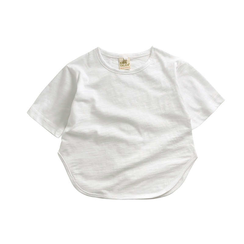 Áo Thun Cotton Trắng Tay Ngắn Thoáng Khí Mùa Hè Cho Bé Trai 1-8 Tuổi