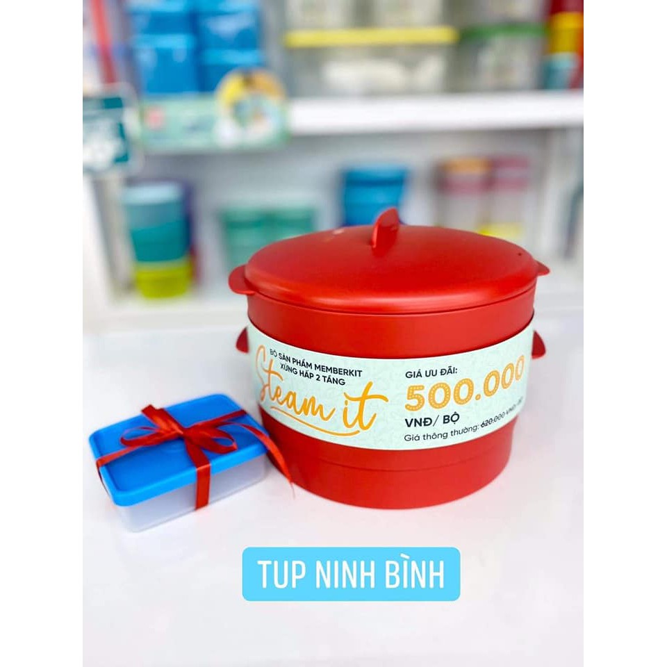 Xửng hấp 2 Tầng Steam It Tupperware tặng 1 hộp mini square away