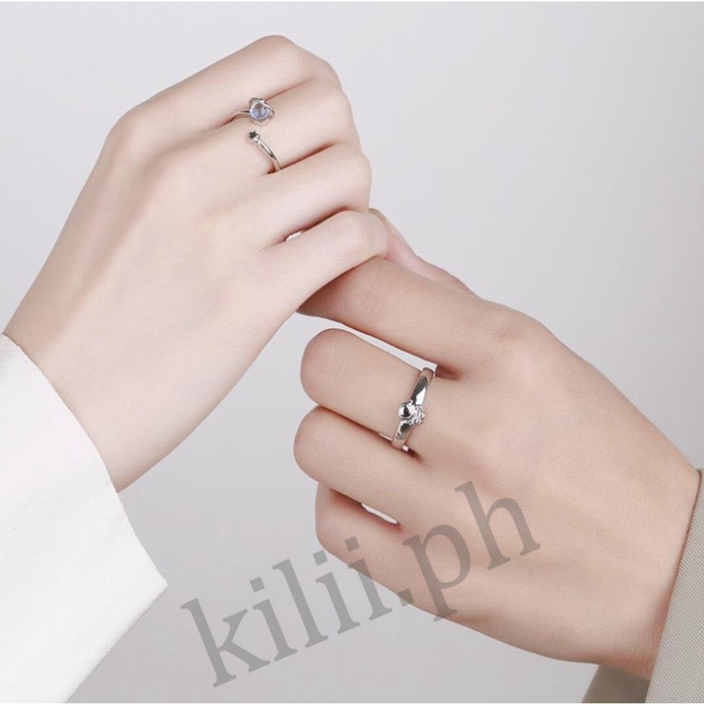 Set 2 Nhẫn Mở Hình Hành Tinh / Phi Hành Gia Có Thể Điều Chỉnh Làm Quà Tặng Cho Cặp Đô