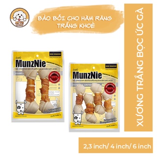 Xương trắng bọc ức gà MunzNie làm từ da bò cho chó mèo hạn chế cắn phá bổ sung vi chất 2,3 inch/ 4 inch/ 6 in