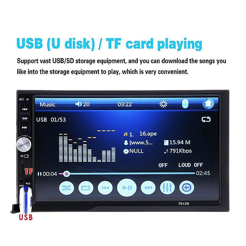 Bộ dàn âm thanh Bluetooth V2.0 hỗ trợ cảm ứng 7012b 7 inch cho xe hơi