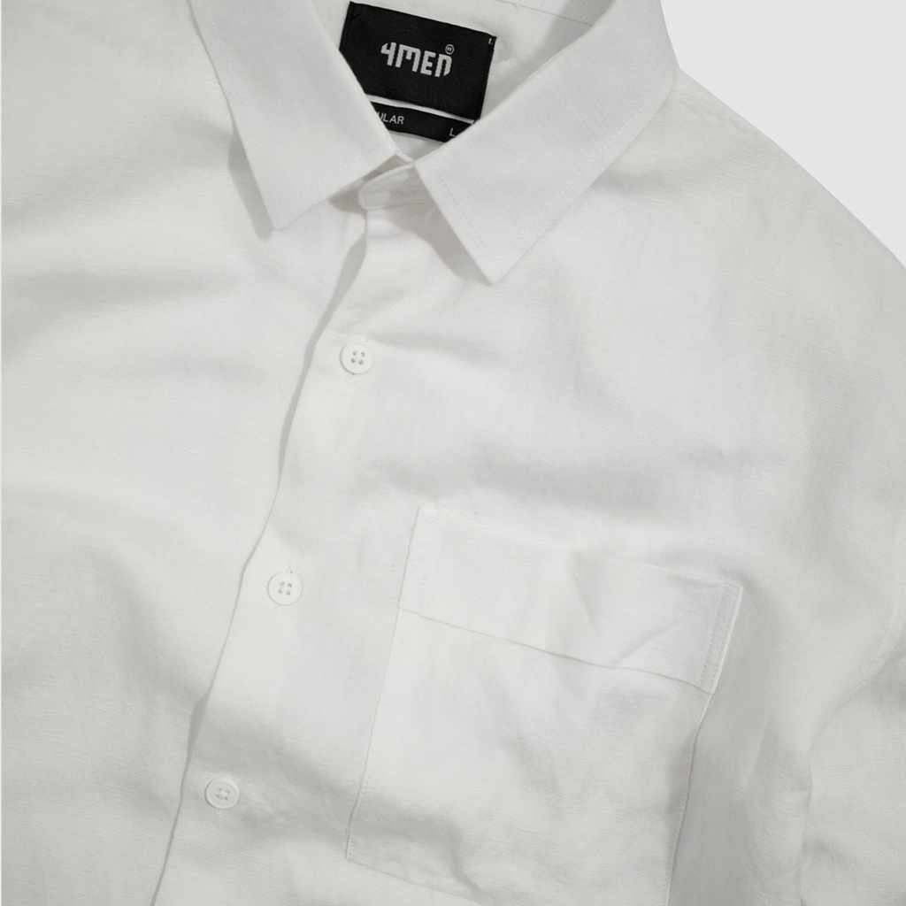 Áo sơ mi nam linen trơn đẹp 4MEN SM069 tay dài có túi form suông regular, vải linen cotton cao cấp thoáng mát | BigBuy360 - bigbuy360.vn