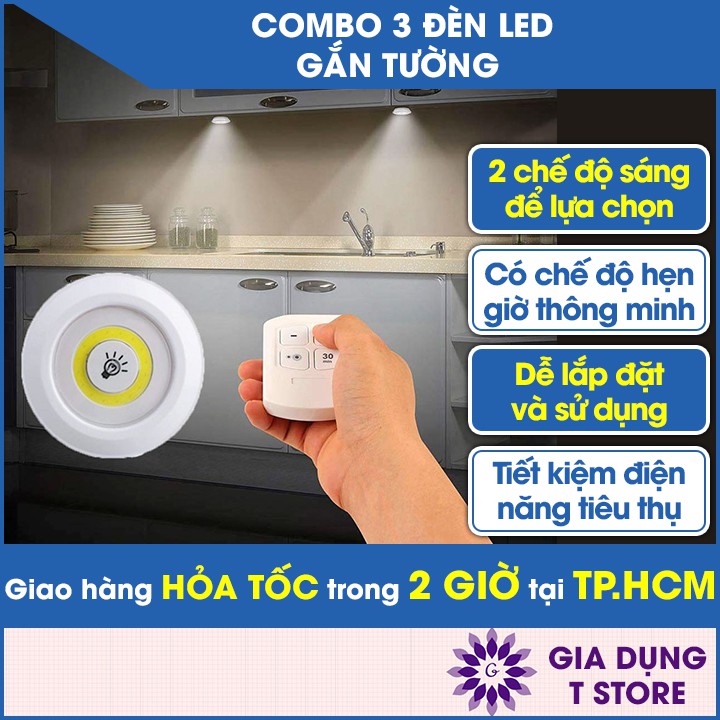 Bộ 3 Đèn LED Gắn Tường Tủ Có Điều Khiển Từ Xa, Có Chức Năng Hẹn Giờ Tắt Siêu Tốt [ĐÈN MORO]