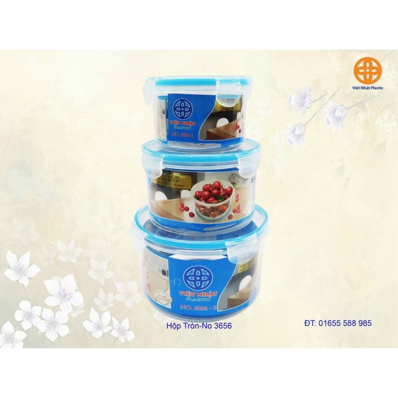 Bộ 3 Hộp Thực Phẩm, Hộp Nhựa Chữ Nhật Bảo Quản Đồ Tươi Việt Nhật - Để Tủ Lạnh Giữ Nhiệt Tiện Lợi