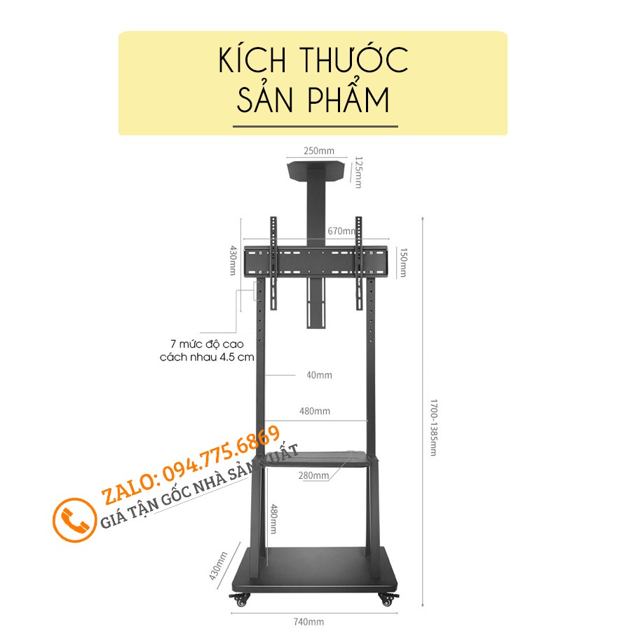 Giá Treo Tivi Di Động 1700 32 - 43 - 50 - 55 - 65 - 70 Inch Kệ Treo Tivi Có Bánh Xe Di Chuyển [ Ưu Việt Hơn NB AVA1500 ]