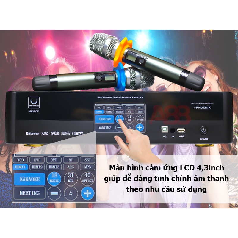 Vang số liền công suất kèm micro 3in1 Listensound MK-900