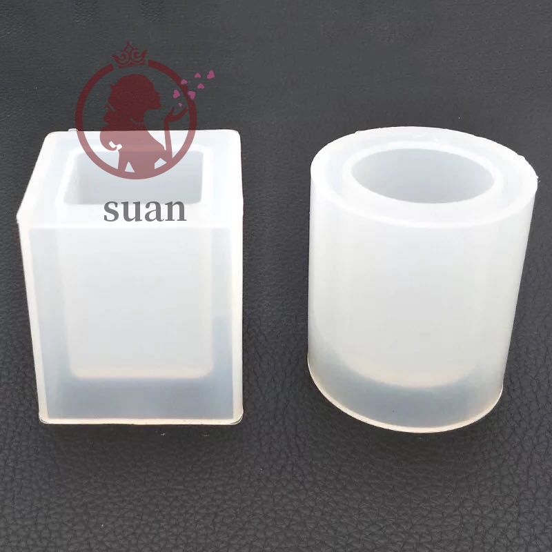 Set 2 Khuôn Silicone Làm Giá Đỡ Lọ Đựng Bút Hình Tròn / Vuông Tiện Dụng Diy