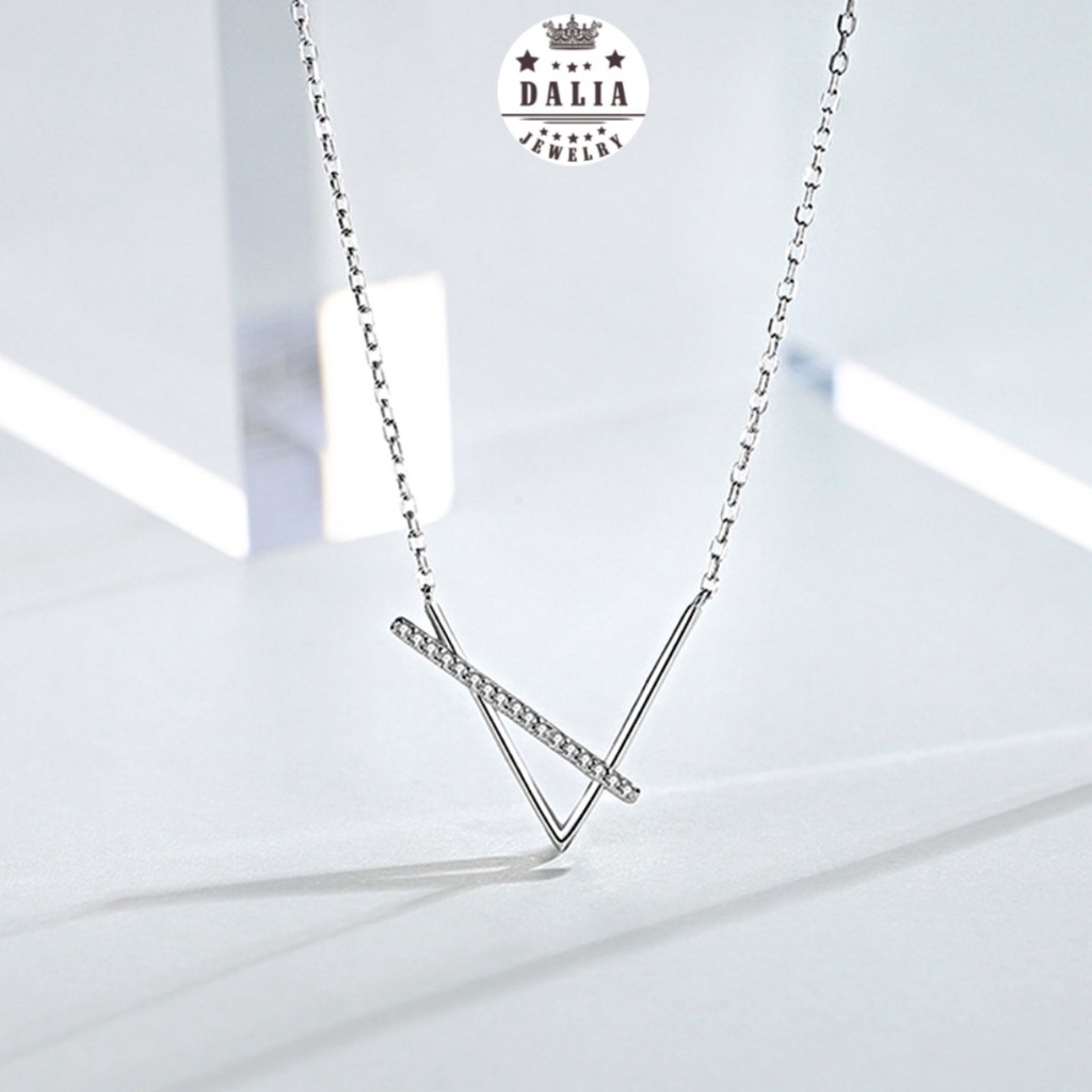 Dây chuyền bạc nữ thật DaLiA Jewelry dây chuyền mặt đá thanh xiên chạm trái tim lấp lánh vòng cổ bạc thật 925