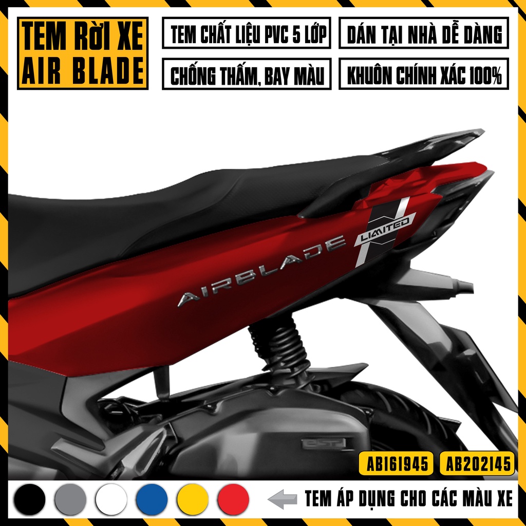 Tem Air Blade Thiết Kế Limited | AB45 | Decal Dán Xe Máy AirBlade AB 2016 2019 2020 2021 2022 Đỏ Đen Trắng Vàng Xanh ...