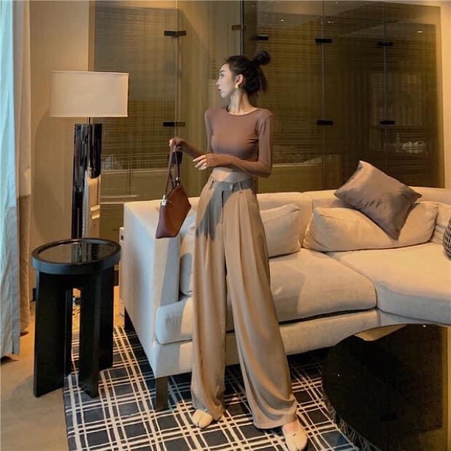 QUẦN SUÔNG DÁNG DÀI PHONG CÁCH HÀN QUỐC STYLE CHẤT TUYẾT MƯA THỜI TRANG BANAMO FASHION  QUẦN ỐNG RỘNG DÀI 100cm 935