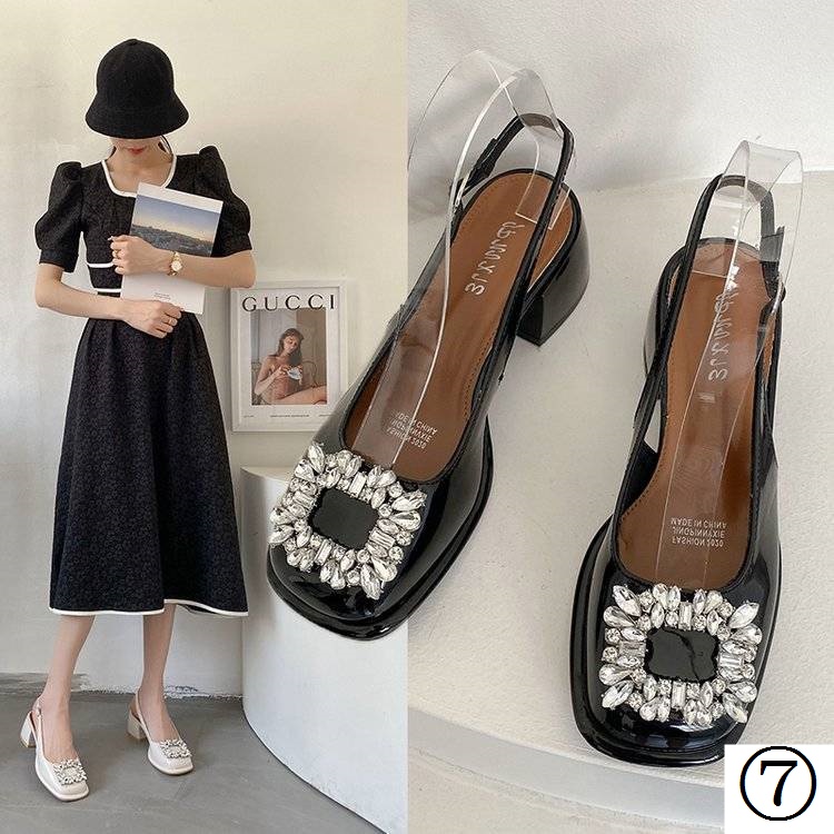 Giày Cao Gót Da Bóng Mũi Vuông Đính Đá Thời Trang Mùa Xuân 2022 Cho Nữ