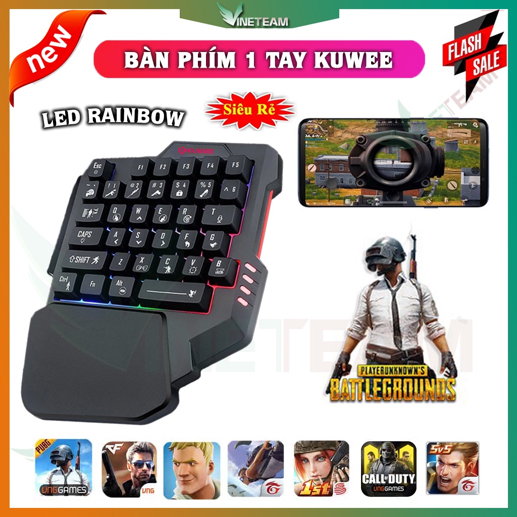 Bàn Phím Giả Cơ 1 Tay KUWEE Có LED chơi các game mobi Freefire, CF, liên quân,...siêu chất -DC4723