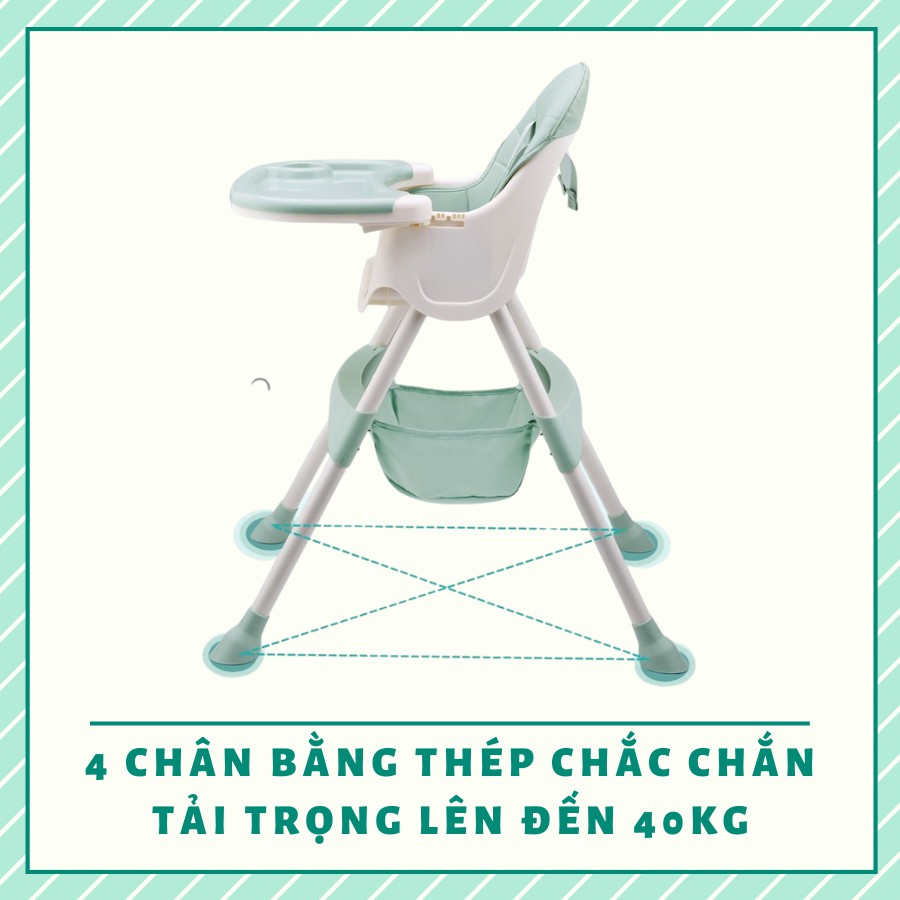 Ghế ăn dặm đa năng điều chỉnh độ cao 9BABY kèm mặt bàn dành cho bé từ 6 tháng chịu lực tới 70kg Màu Xanh Lá