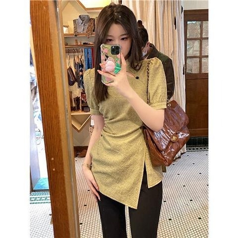 Sườn Xám Cách Tân Tay Ngắn Xẻ Tà Phong Cách Trung Hoa Cổ Điển Thời Trang Mùa Hè Mới Cho Nữ