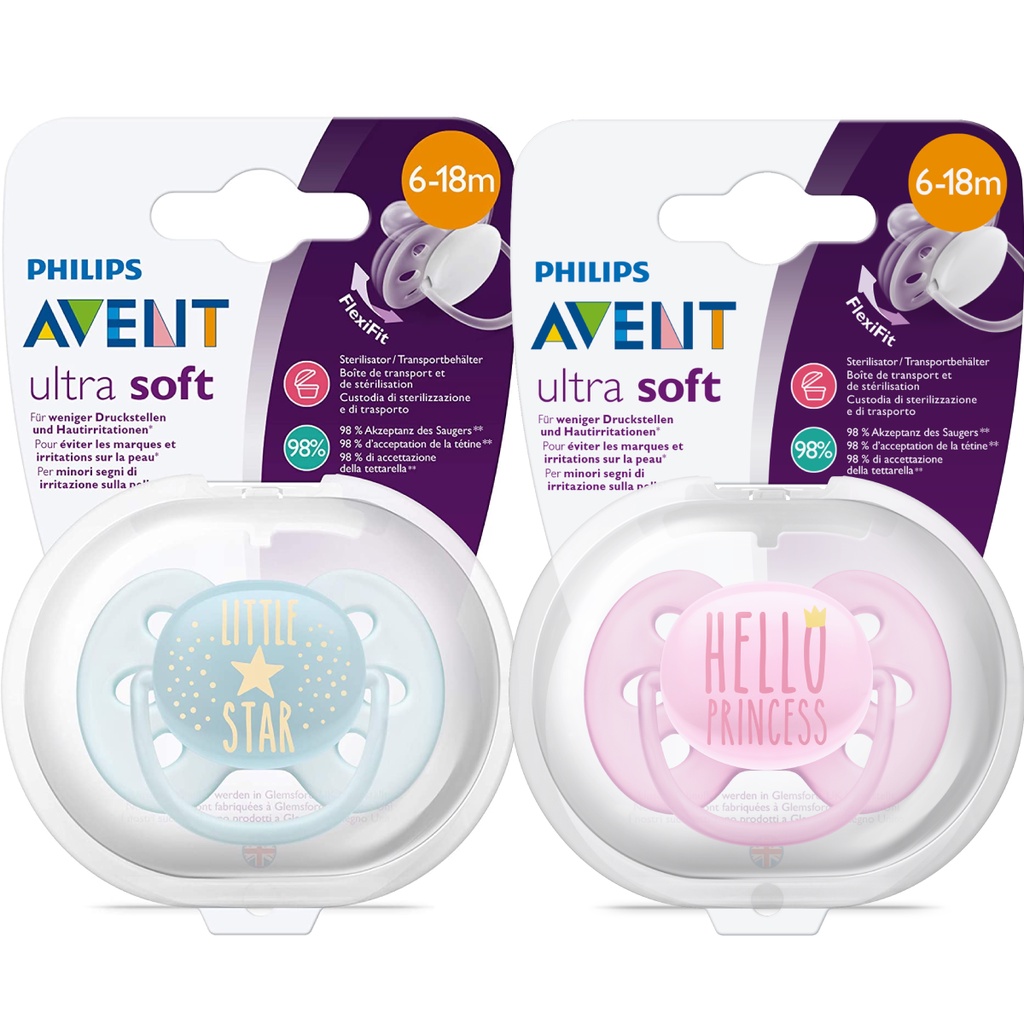 Philips Avent núm ty ngậm siêu mềm 6-18 tháng, vỉ đơn SCF528/01 SCF529/01